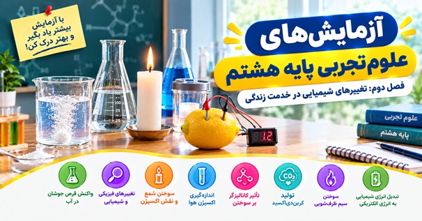 کاور آزمایش های علوم تجربی پایه هشتم فصل دوم تغییرهای شیمیایی در خدمت زندگی